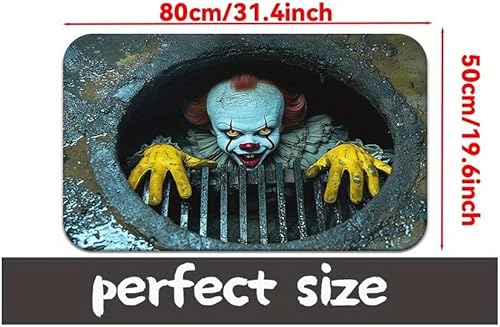 Miniatura 2 de Felpudo de Halloween de 31.5 x 19.7 pulgadas, payaso de terror, decoración de Halloween para puerta delantera, baño, cocina, suministros de fiesta