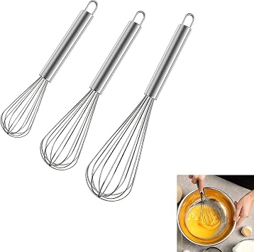 Stainless Steel Whisk Set, 1Packs Balloon Whisk for Cooking, Whisking, Blending 8"