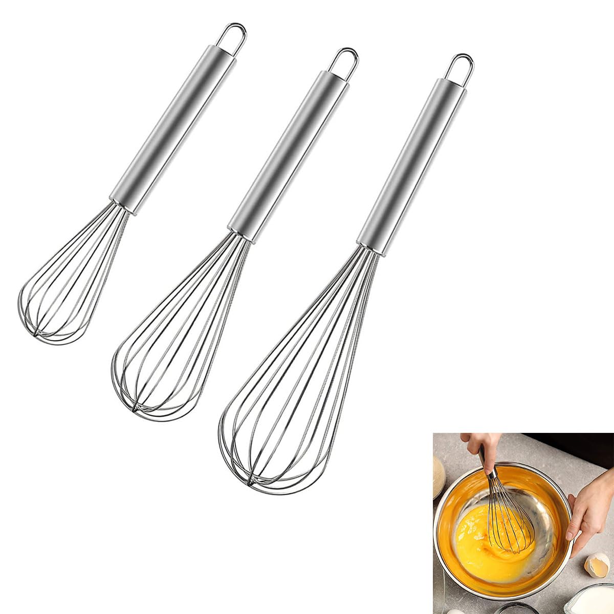Stainless Steel Whisk Set, 1Packs Balloon Whisk for Cooking, Whisking, Blending (8")