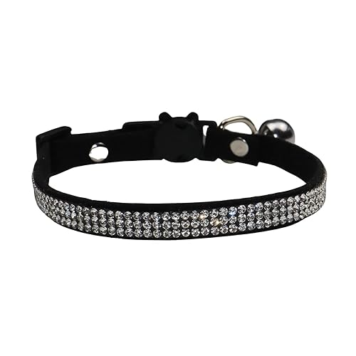 Velvet Cat Collar, Adjustable Rhinestones Bling Collar with Bell, Breakaway