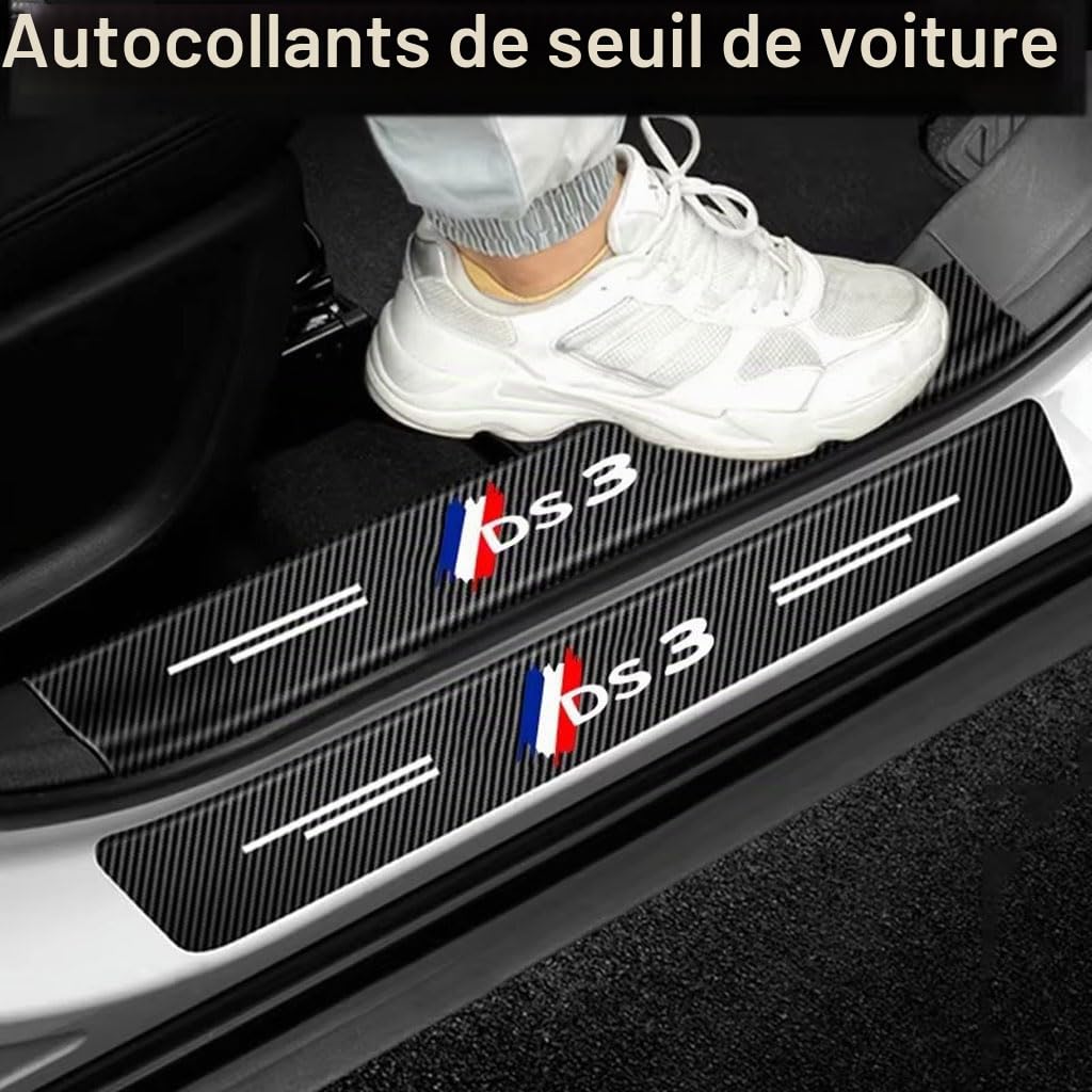 4 Pièces Protection Seuil de Porte de Voiture pour Citroen DS3, Autocollant en Cuir de Fibre de Carbone Plinthes pour Auto (DS3)