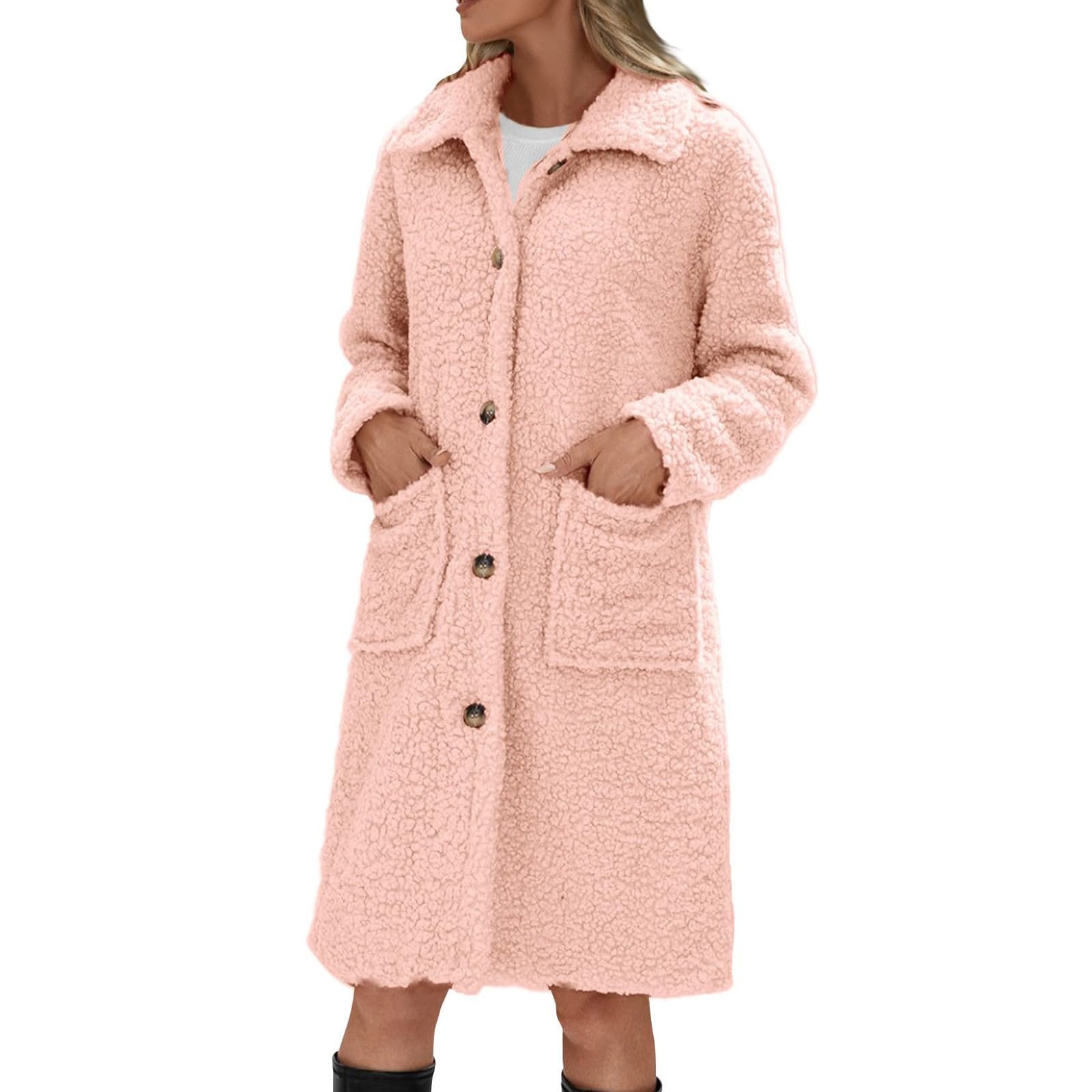Generisch Winterjacke Damen Warm Teddyjacke Mit Knöpfen Wintermantel Lang