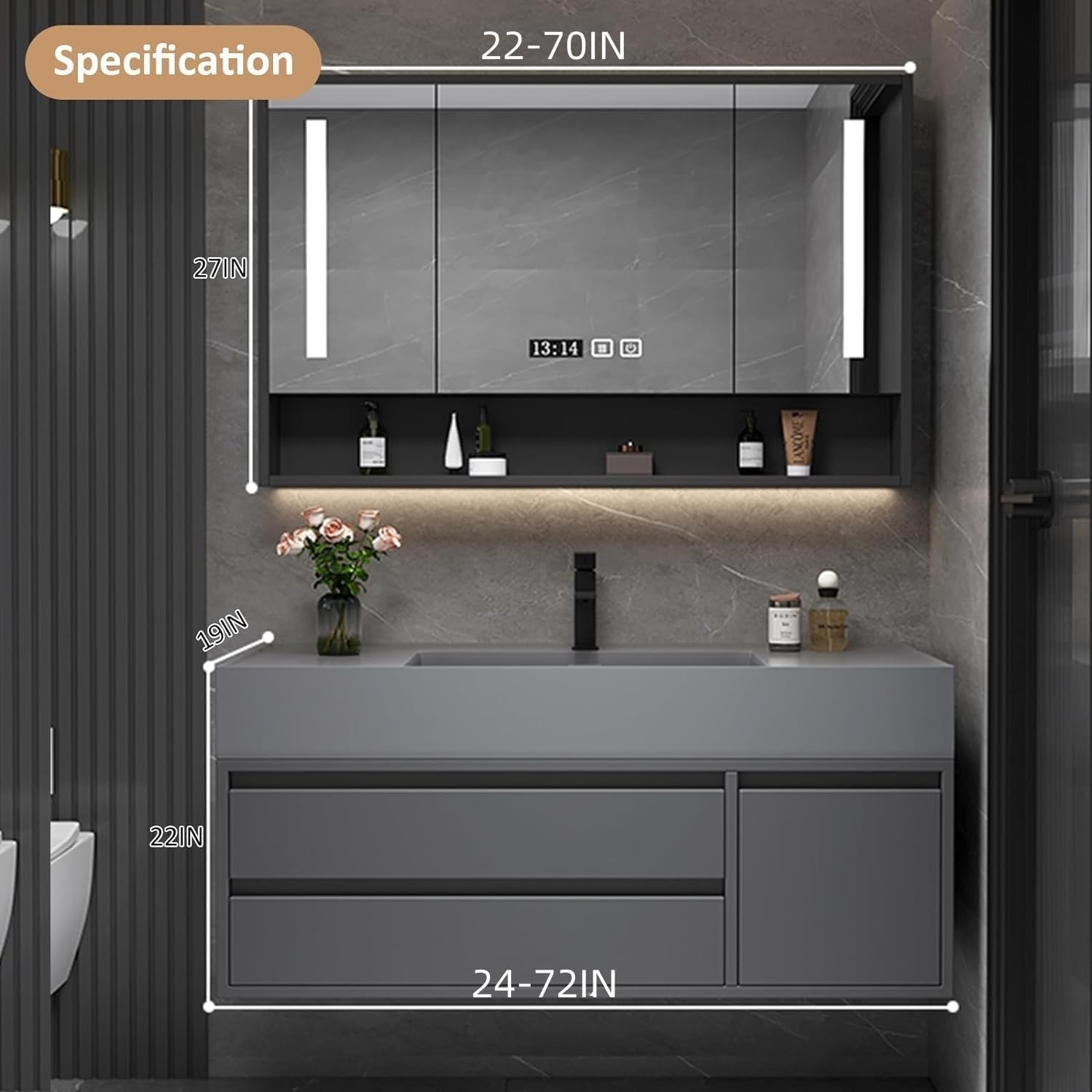 Modern Bathroom Vanity - 32IN Floating Vanity with Sink Top, Including Wall Mounted Smart Defogging Mirror, for Bathroom，Wood