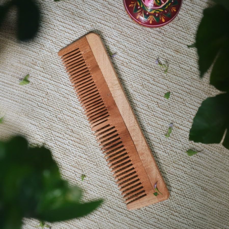 Almitra Sustainables wooden Neem Comb Pack of 2 Small & Large. Haircare, - Image 5 thumbnail