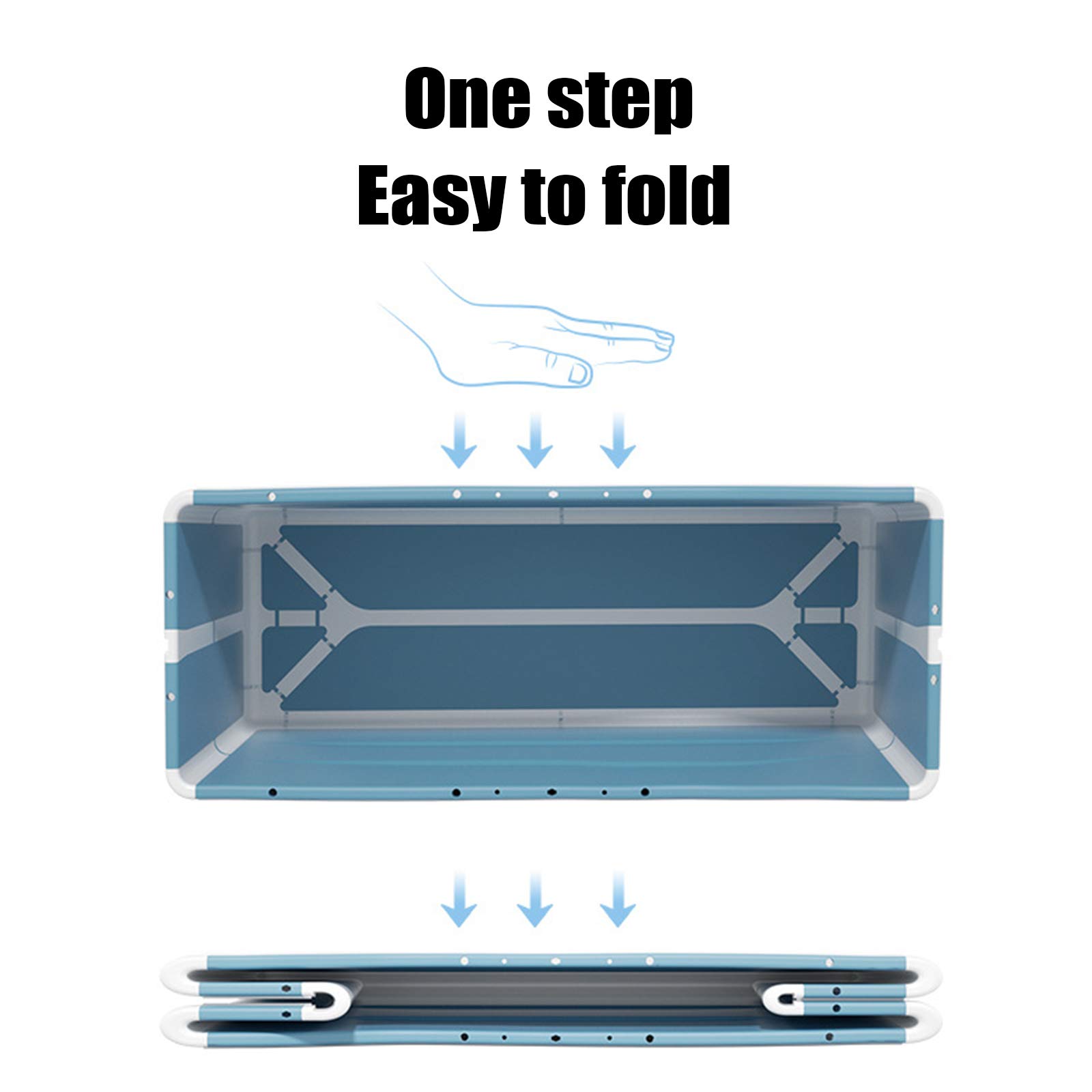 Vasca da bagno pieghevole portatile da 130 cm, vasca da bagno indipendente con coperchio e tubo di scarico, vasca da bagno pieghevole in plastica ispessita blu per adulti, capacità portante 41,9 kg