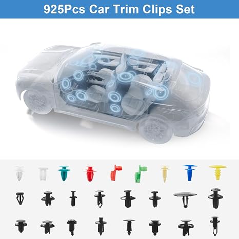 925Pcs Universal Car Trim Clips & Fasteners Kit with 5 Removal Tools 26 Sizes Auto Retainer Clips for Door Panel Fender Splash Shield Durable Nylon Plastic Rivets Set with Storage Case