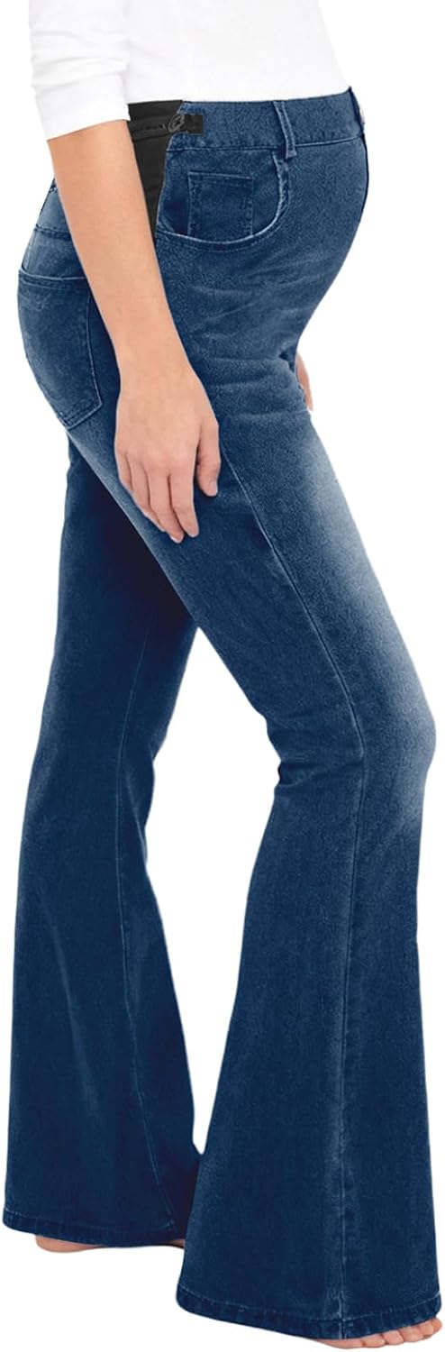 Trendy Bell-Bottom Maternity Jeans Mid Waist Adjustable Side Waist Denim Pants for Expectant Mothers