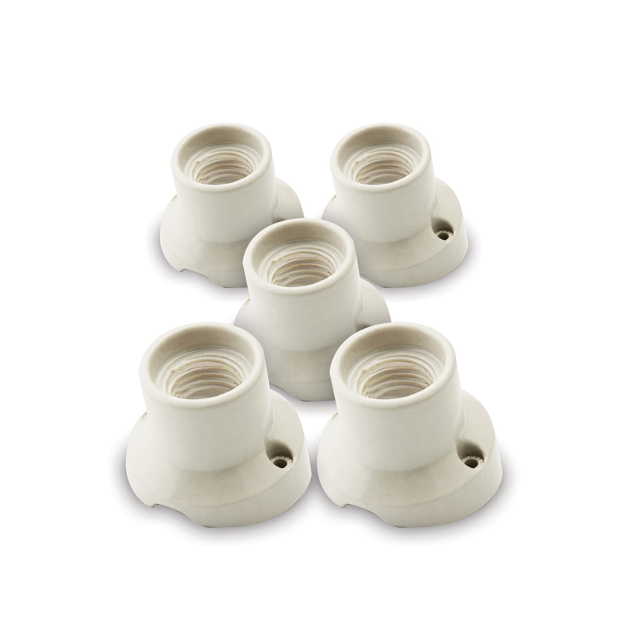 AMARCORDS - 5 Plafoniere in porcellana inclinata attacco e27 base applique portalampade vintage colore BIANCO