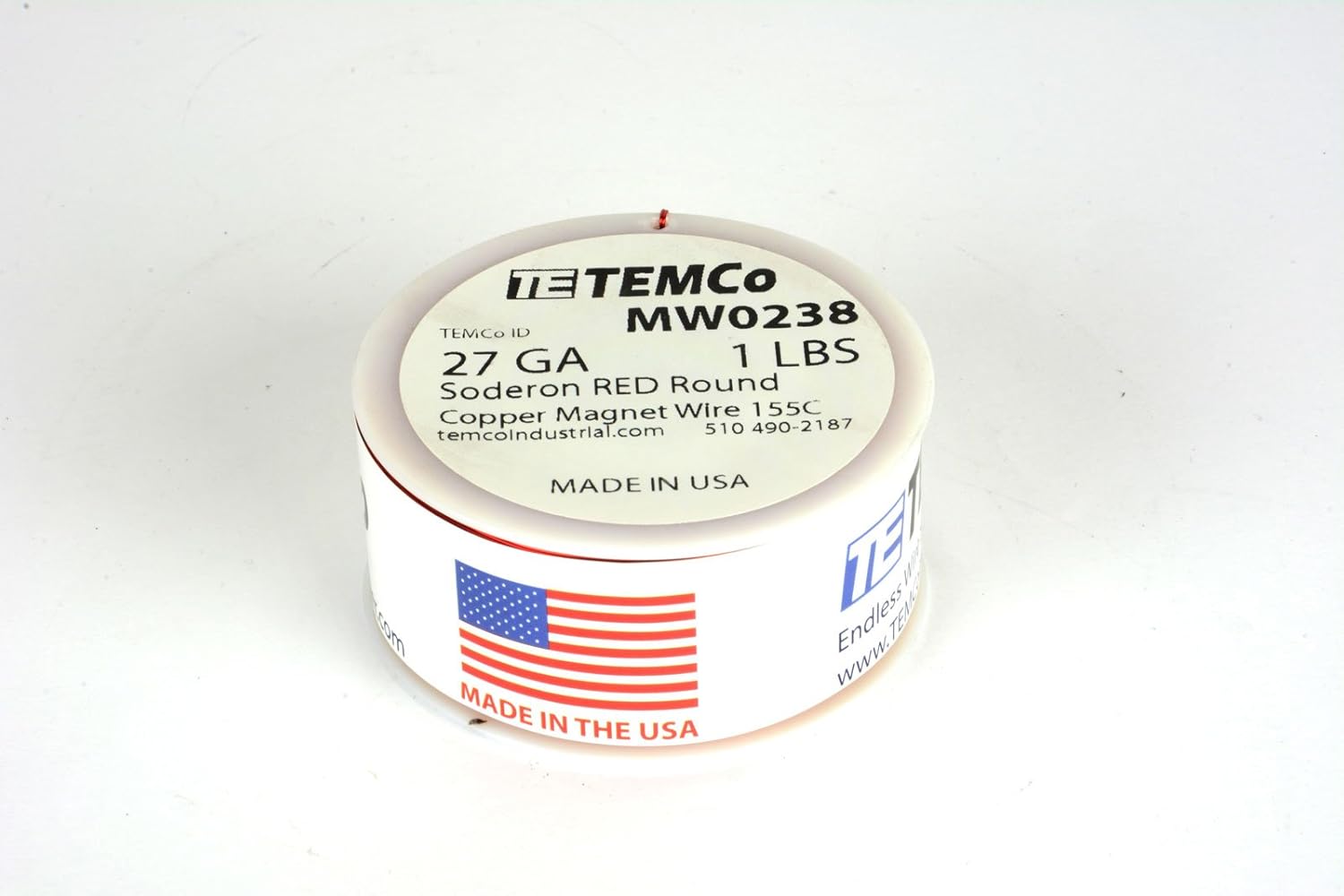 TEMCo 27 AWG Copper Magnet Wire - 1 lb 1570 ft 155°C Magnetic Coil Red