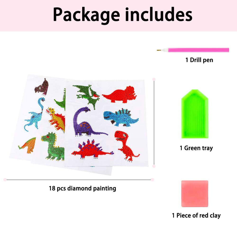 Kit Diamond Painting 18 Pezzi Dinosauri - 5D Adesivi Con Diamantini Per Decorazioni Fai Da Te - Foto 9