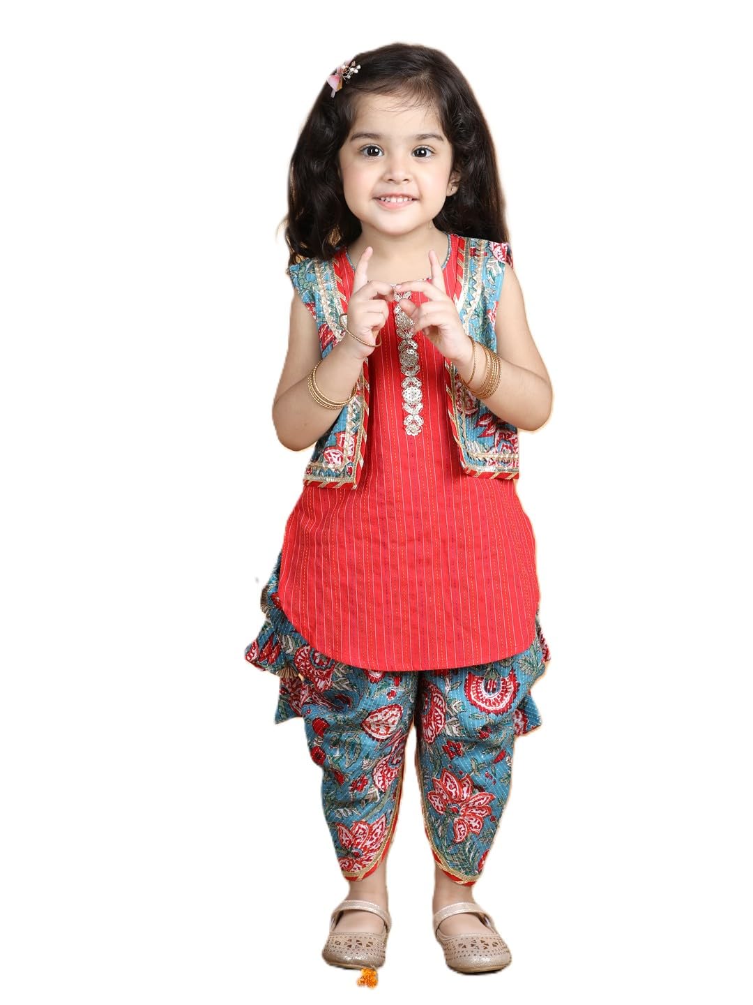 Kinder kids Girls Cotton Kurta Dhoti Pant Set with Printed Jacket | Festive & Wedding Ethnic Wear Dress for Kids | Comfort... - Review, Price and Buying Guide