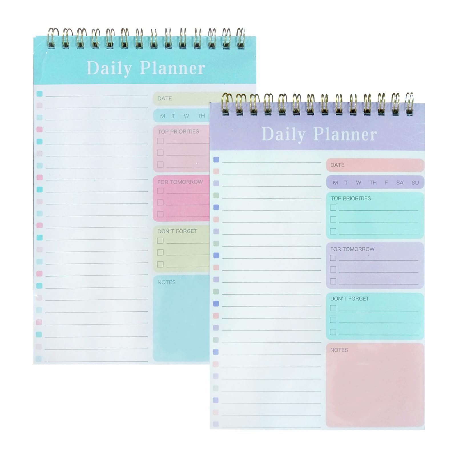 2pcs To Do List Notepad, A5 Undated Daily Planner Pad, Coiled Schedule Notebook, Checklist Things To Do Today, Daily Task List Pad for Work Study and Personal Oraganizer