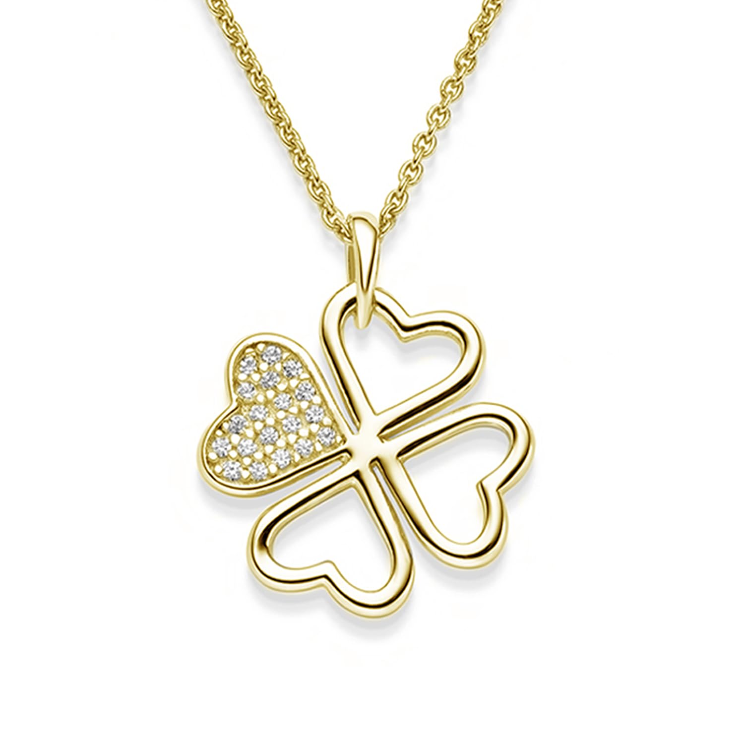 Amoonìc Kleeblatt Kette Mädchen Silber 925 und Gold/Rosegold vergoldet | Glücksbringer Kinder Anhänger Glückskette Halskette Glück Herz, Kinderkette Schmuck Kinderschmuck Geschenk Geburtstag Tochter