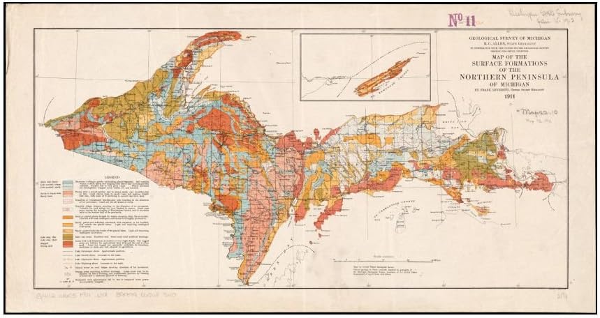 1911 Map Michigan | Upper Peninsula | The Surface Formations Northern Peninsula Geological Survey | Land Capability for Agriculture