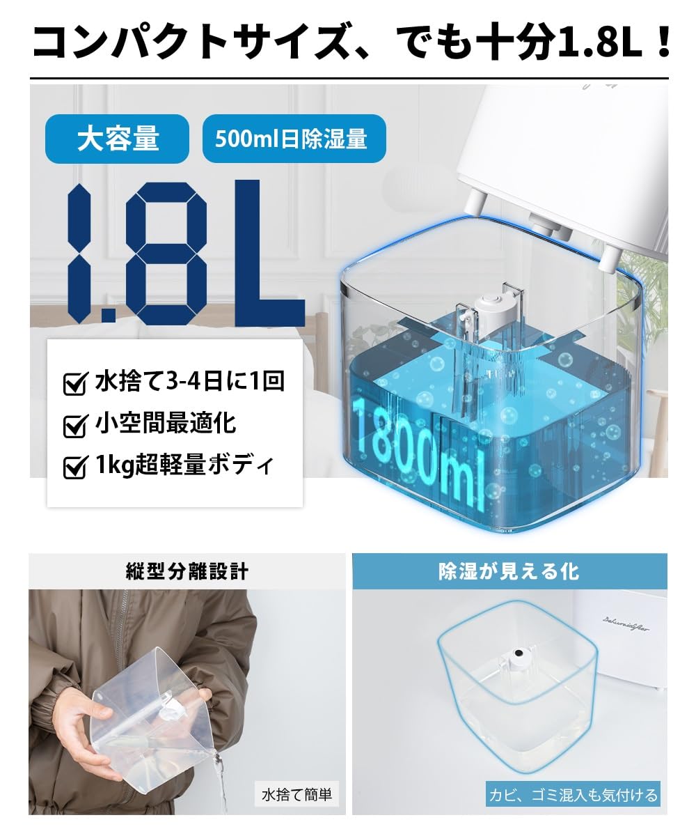 Amazon | Kasamizu 除湿機 小型 1800ml大容量水タンク 省エネ ペルチェ