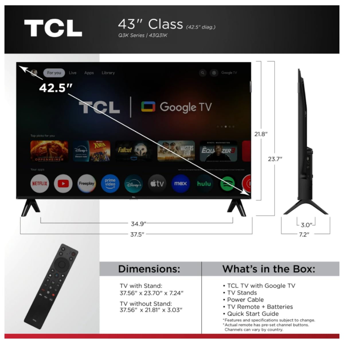 Amazon.com: TCL 43-inch 43Q31K Class Q3K Series FHD QLED Smart