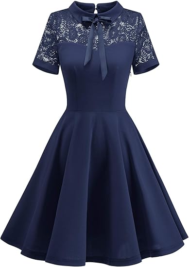 Amazon Gardenwed 結婚式ドレス パーティー 春夏 人気 ワンピース レース切り替 二次会 リボン付き 半袖 ひざ丈 フォーマル ワンピース 発表会 演奏会 イブニングドレス 通販