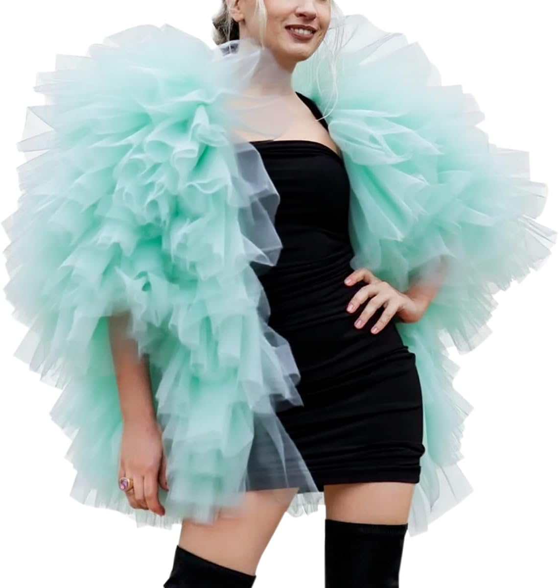 Women's Purple Tulle Jacket Layered Ruffled Crop Coat 3/4 Sleeve Bolero for Party Wedding