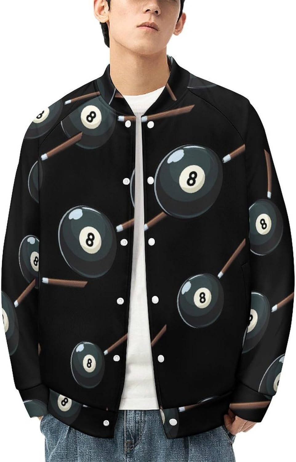8 Billiard Ball Men's Baseball Bomber Lightweight Jacket Casual Coats Streetwear
