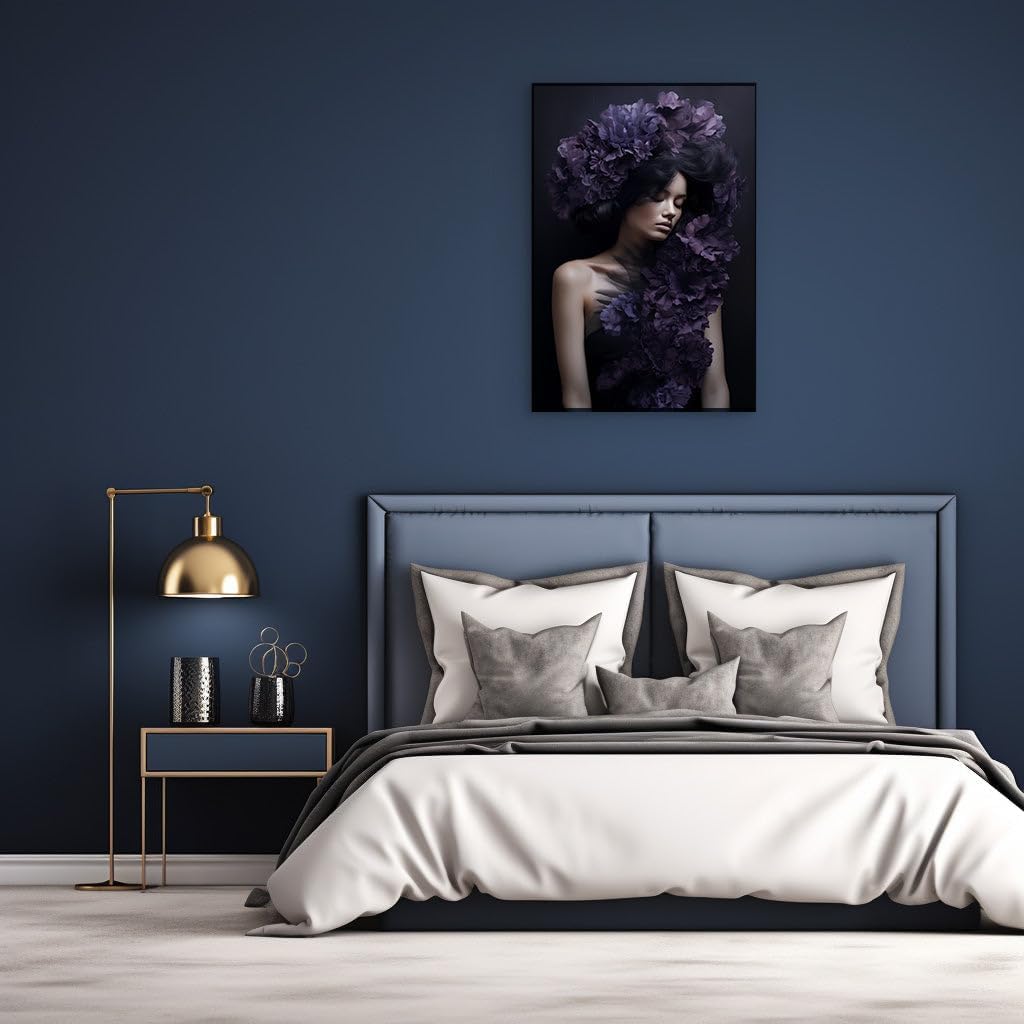 Canvas for Living Room. Enchanted Elegance: The Dreamy Allure of a Floral Fairy in Midnight Attire, 27 x 18 inch Canvas Wall Art - Contemporary Masterpieces - Botanical Home Decor