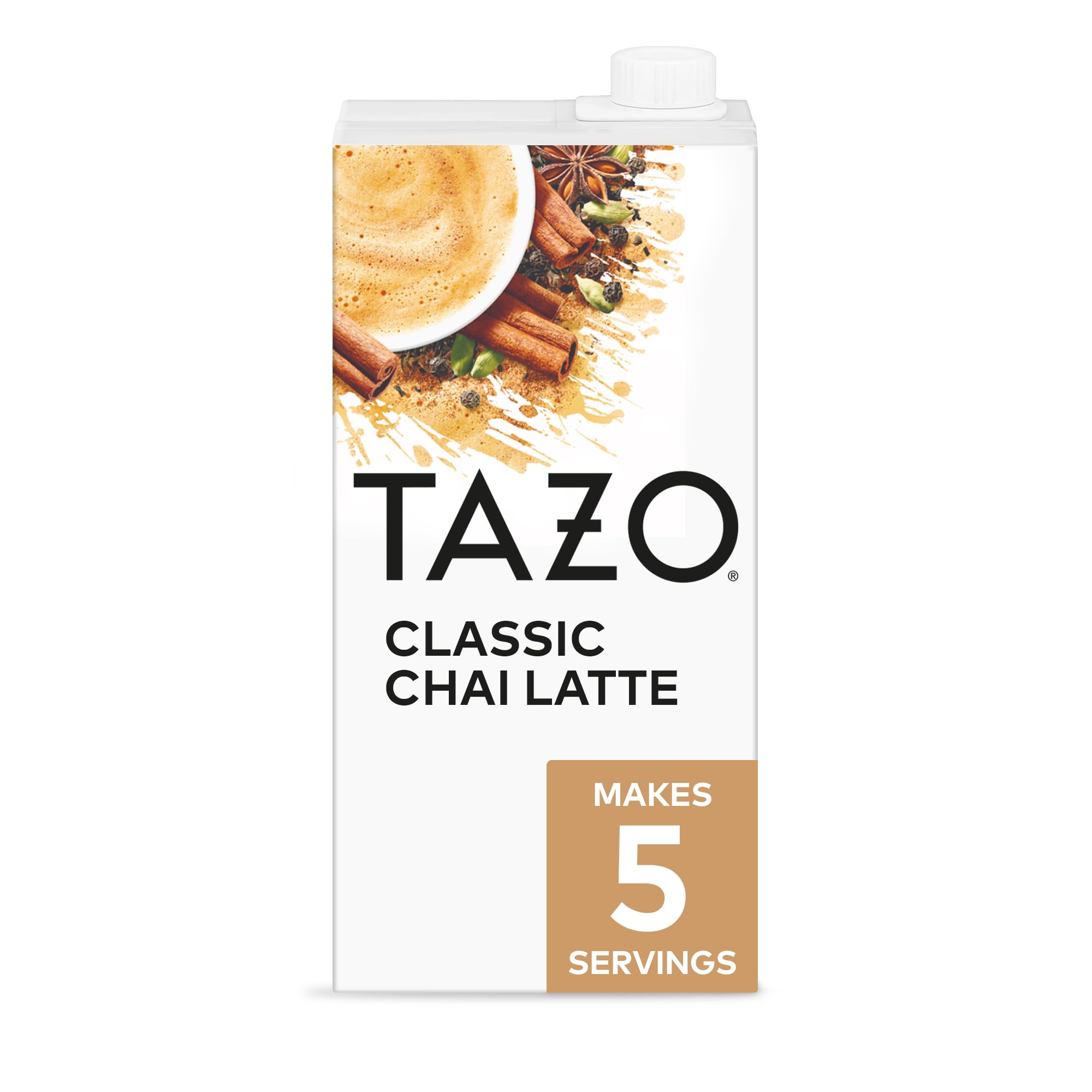 TAZO Classic Chai Latte, Black Tea Concentrate, Easy-to-Serve Caffeinated Chai Tea for Everyday Lattes, Mocktails and Hot or Iced, 32 oz Carton