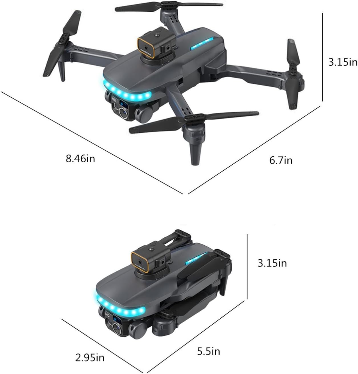 WiFi FPV Drone with 4K HD Camera – Foldable RC Quadcopter, Altitude Hold, Headless Mode, Route Fly, LED Lights, VR Experience, 15-Minute Flight Time, 80-100m Control Range, 3.7V Battery (Black)