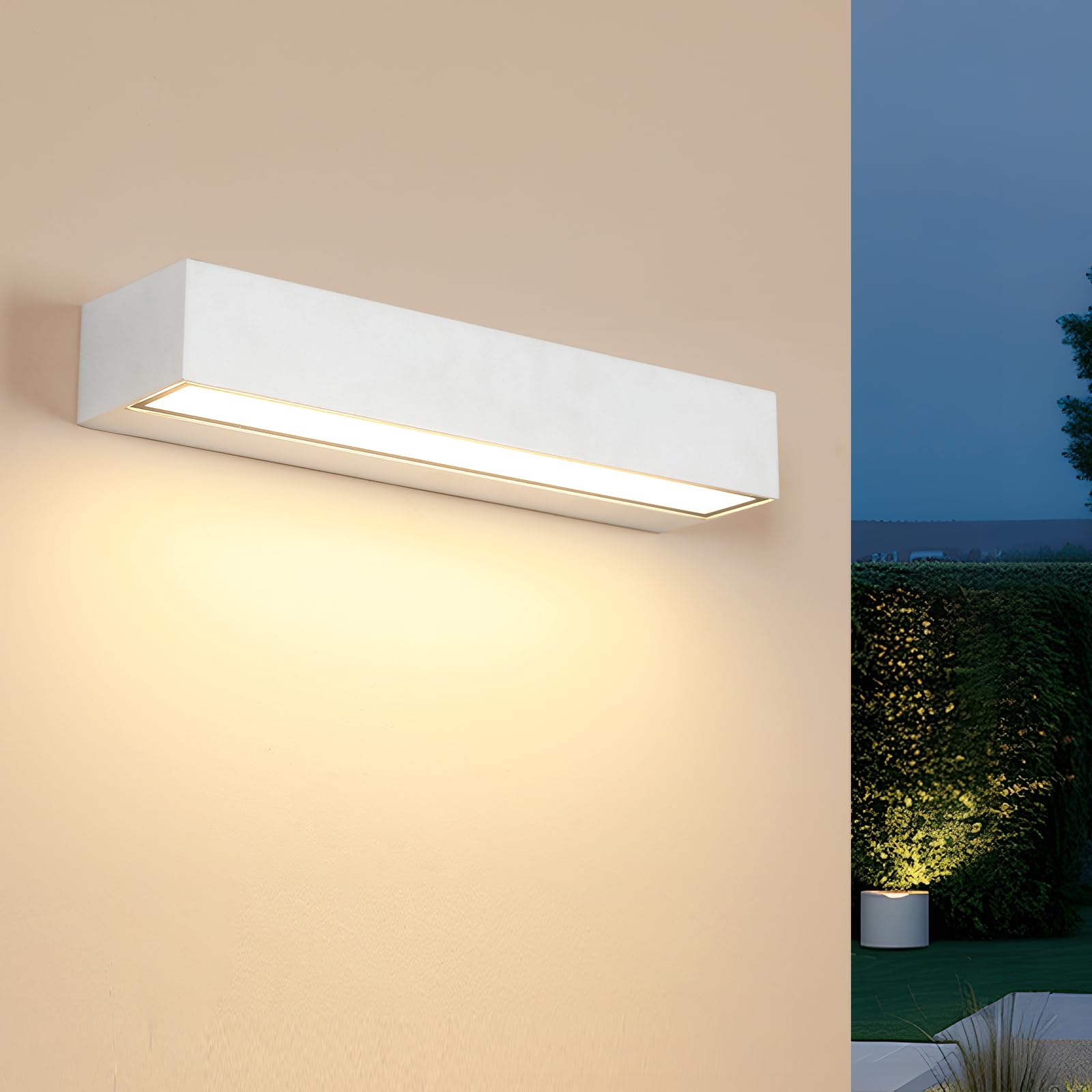 Comely 16W Lámpara de Pared Exterior/Interior, Blanco Aplique Exterior LED IP65 Impermeable, Moderno Focos LED Exterior para Jardín Terraza Pasillo, Blanco Cálido 3000K