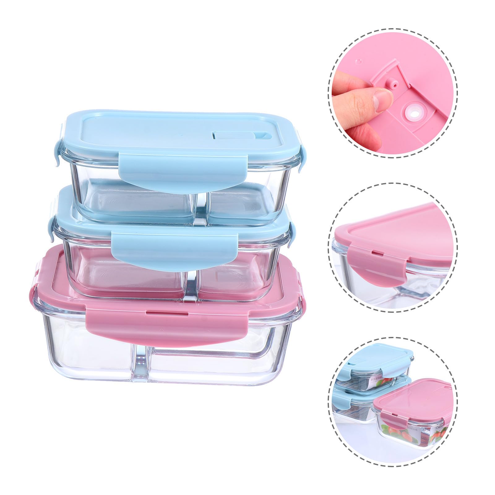 Operitacx 3 Pièces Boîte à Bento Alimentaire en Verre Compartimentée