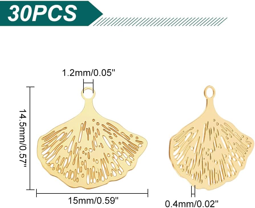 UNICRAFTALE 30pcs Real 18K Gold Plated Leaf Charm Stainless Steel Ginkgo Charms Plant Charms Autumn Leaves Drop Dangle Earrings Charm for Bracelet Necklace DIY Jewelry Making - Image 3