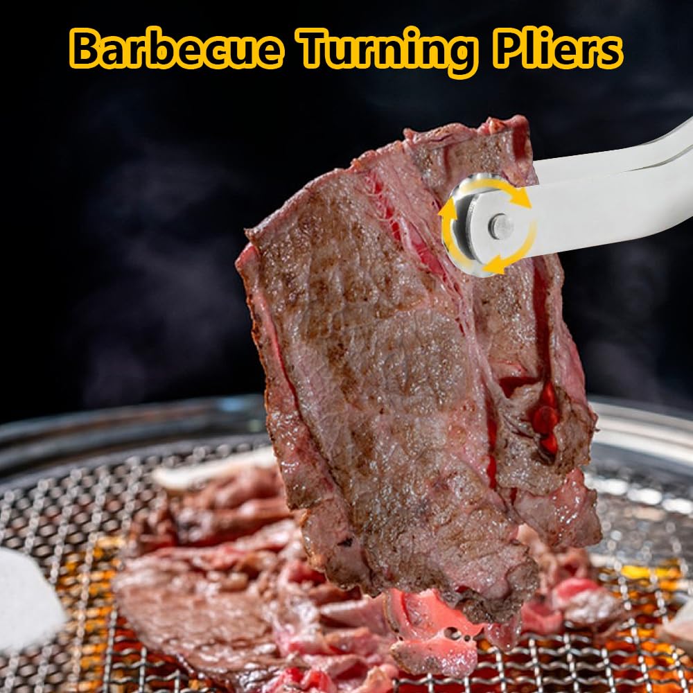 Pince Retourne Saucisse,2 Stück BBQ Würstchen Wendezange,Pince Barbecue Grill Up,Pince Barbecue Longue,Pince Barbecue Roulette,Pince à Grillade Roulette,Pince à Retourner les Saucisse BBQ