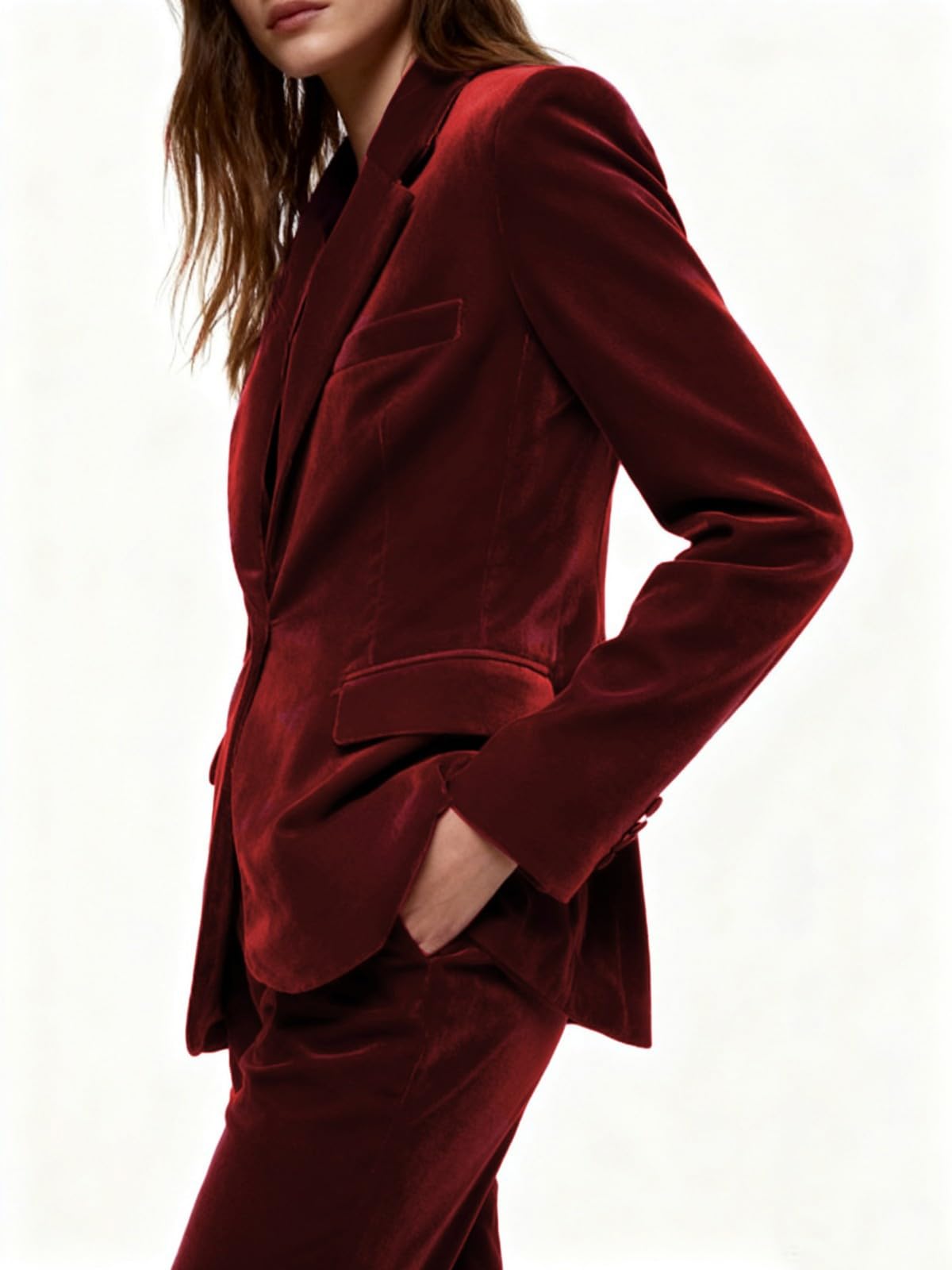 Blazer en velours pour femme avec un bouton pour l'hiver, l'automne, le printemps, le travail, le bureau