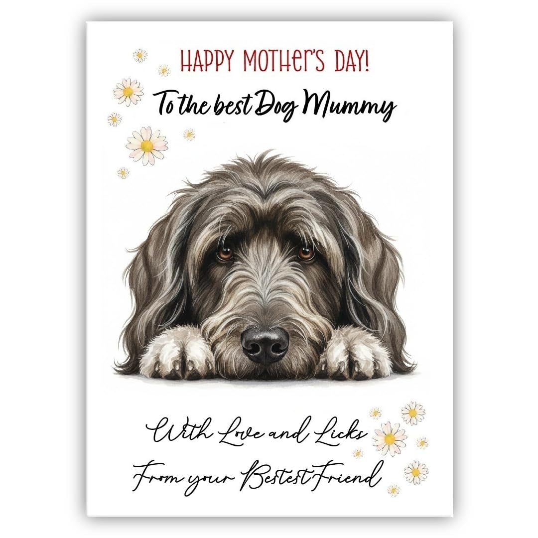 Mother’s Day Dog Card from the Dog – “Happy Mother’s Day” - Many Breeds Available - Pet Mothers Day Card - With Love and Licks (• Briard)