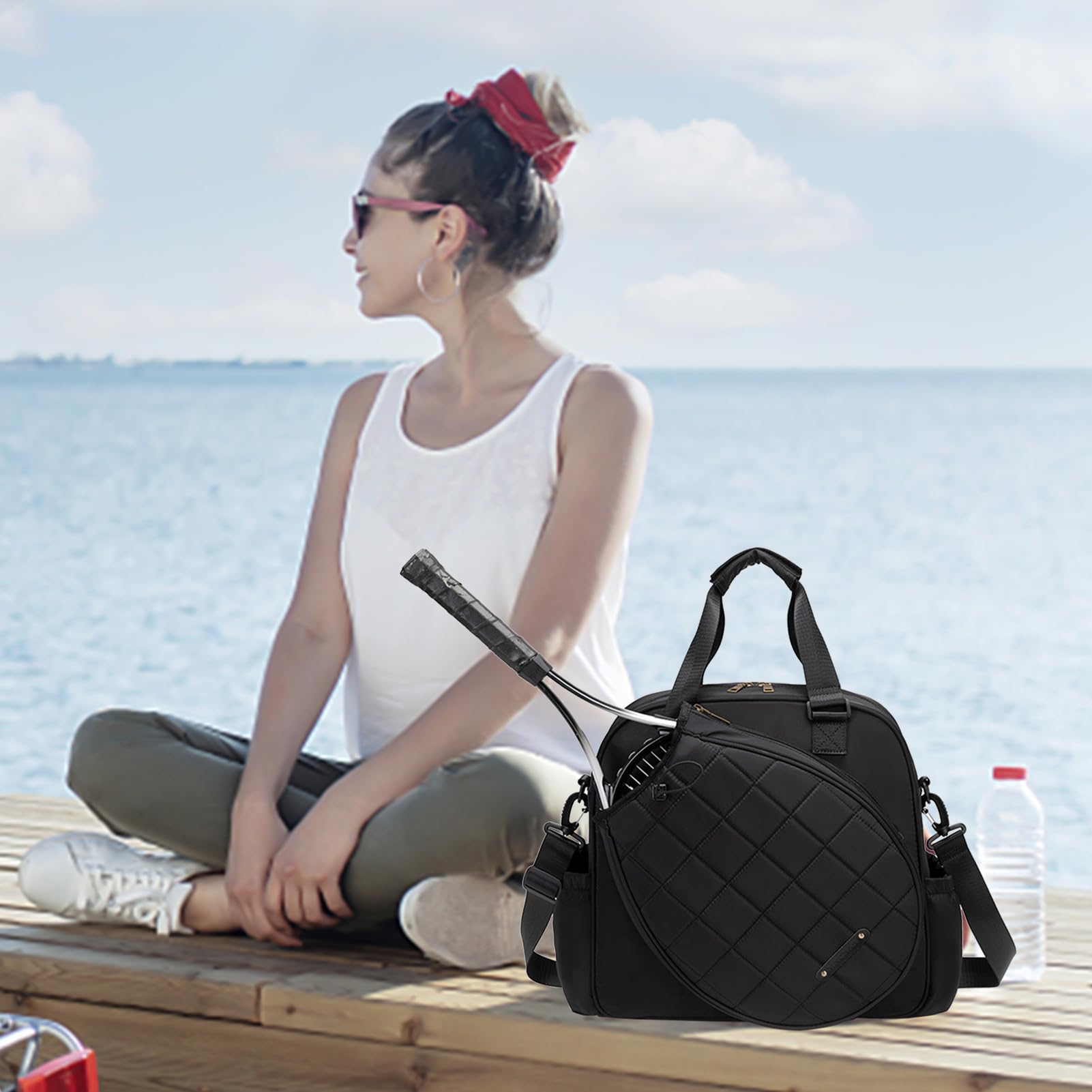 Generico Borsa da tennis da donna, Borsa per racchette da tennis - Zaino da impermeabile di grande capacità - da per adulti regolabile con manico per uomo donna, contiene racchette da badmi