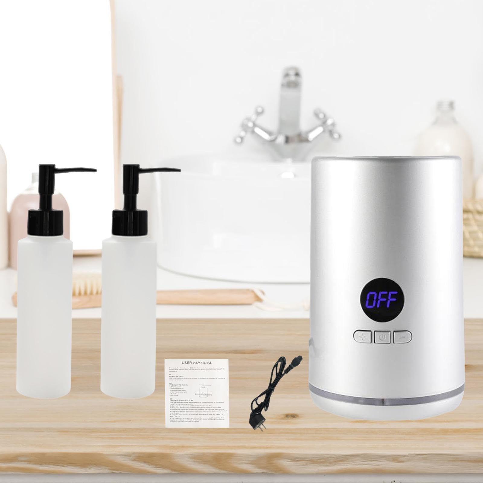 perfk Calentador de aceite de una sola botella, calentador de botellas de aceite, temperatura ajustable, portátil, pequeño para salón, SPA, loción, PLATA