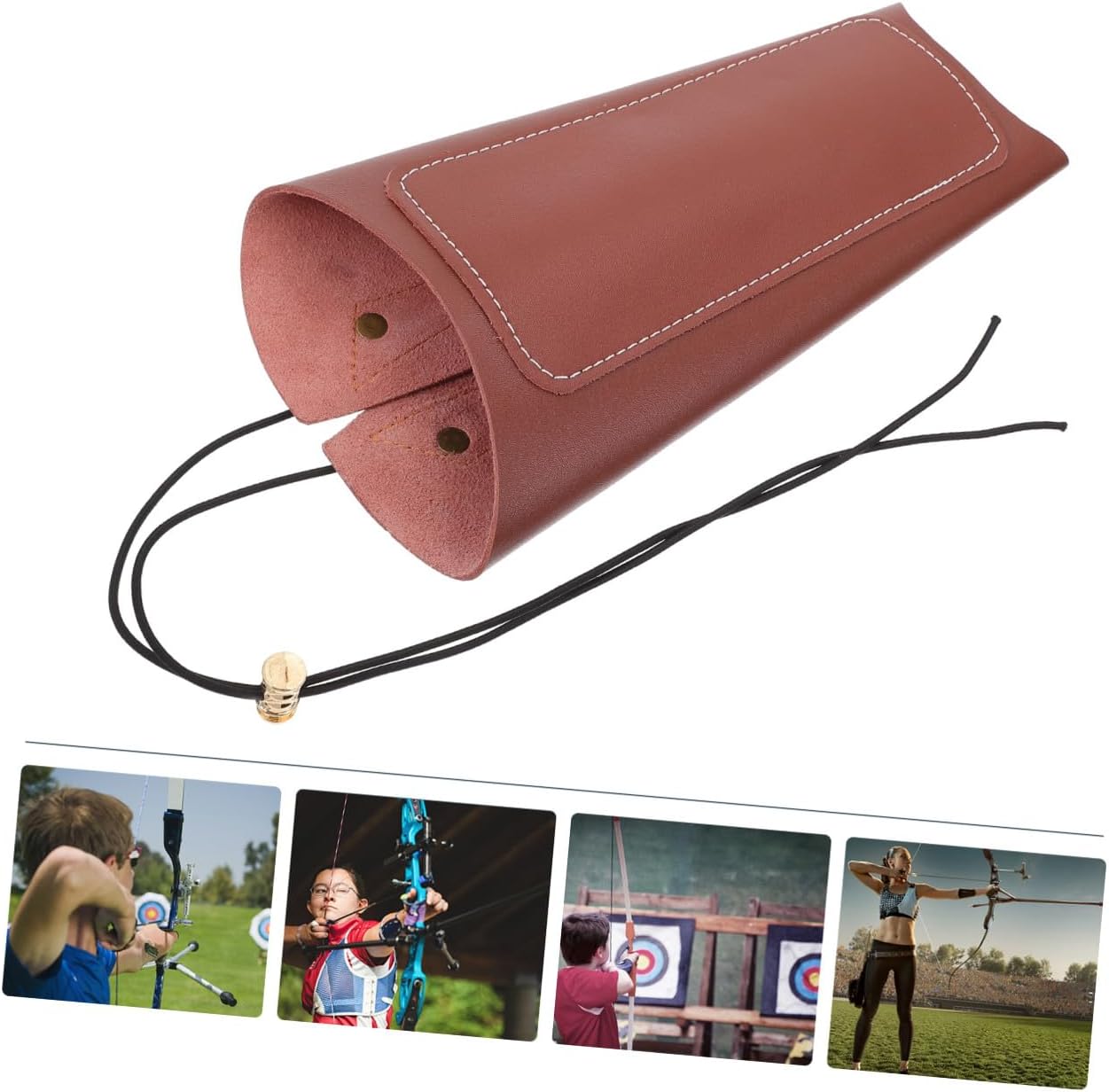 Mikinona Lightweight Archery Arm Guard Protective Forearm Bracer Sleeve for Men Women Multi-Functional Bow String Guard Brown Genuine Leather Wristband for Traditional and Longbow Use