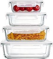 Pmssypl 4-Piece Airtight Glass Food Storage Containers with Lids - Microwave, Oven, Freezer, Dishwasher Safe, Stackable Meal Prep Boxes