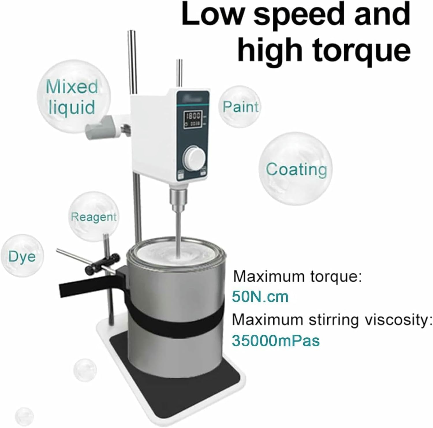 50L/100L Lab Digital Overhead Stirrer, Electric Overhead Stirrer, with Stand and Stirring Rod, 0-24h Timing, for Paints, Dyes, Reagents