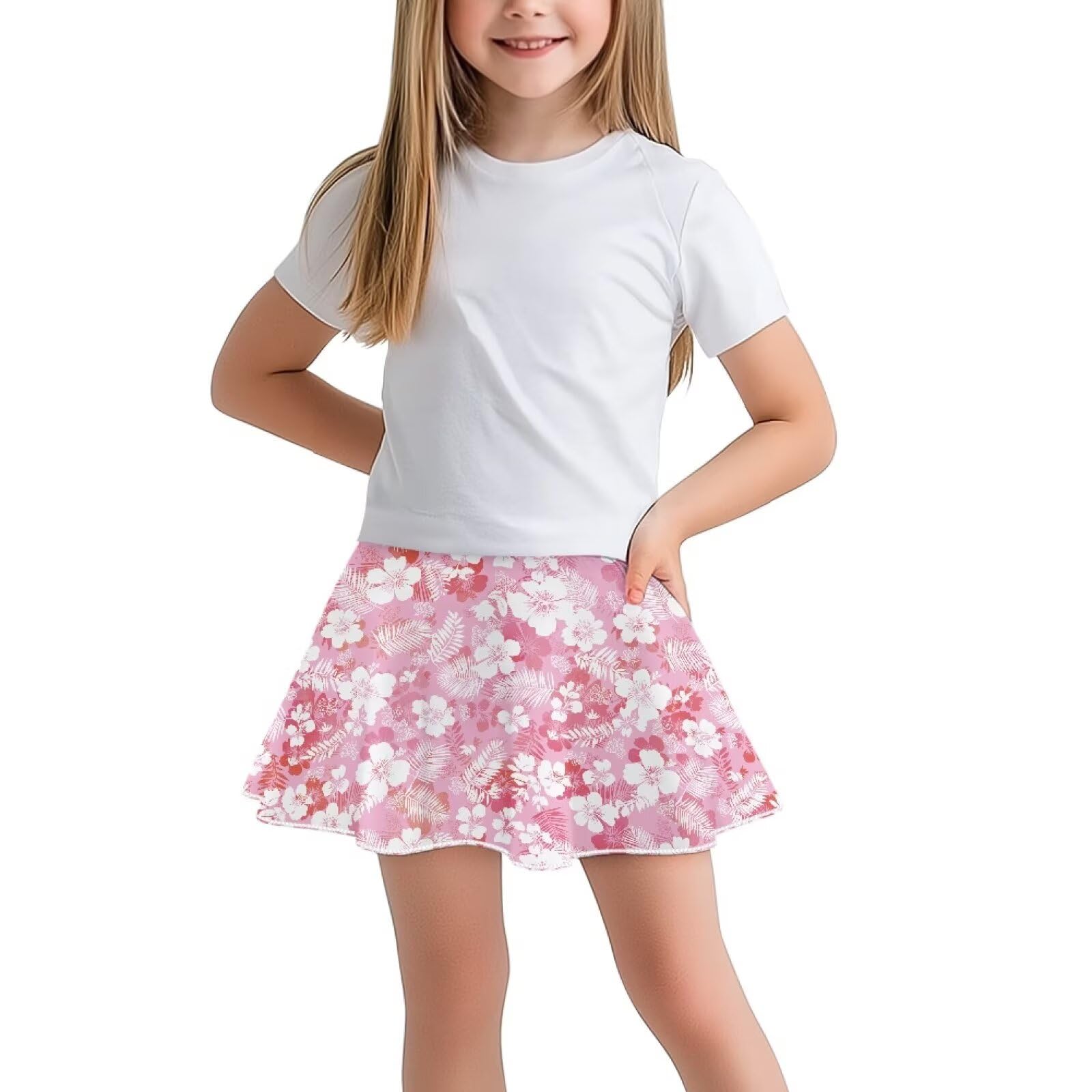 ORGYPET Girls Tennis Skirts Size 7-8 Cute Floral Print High Waist Athletic Skorts with Short 2 in 1 Casual Summer Golf Skirt Flowy Pleated Skort