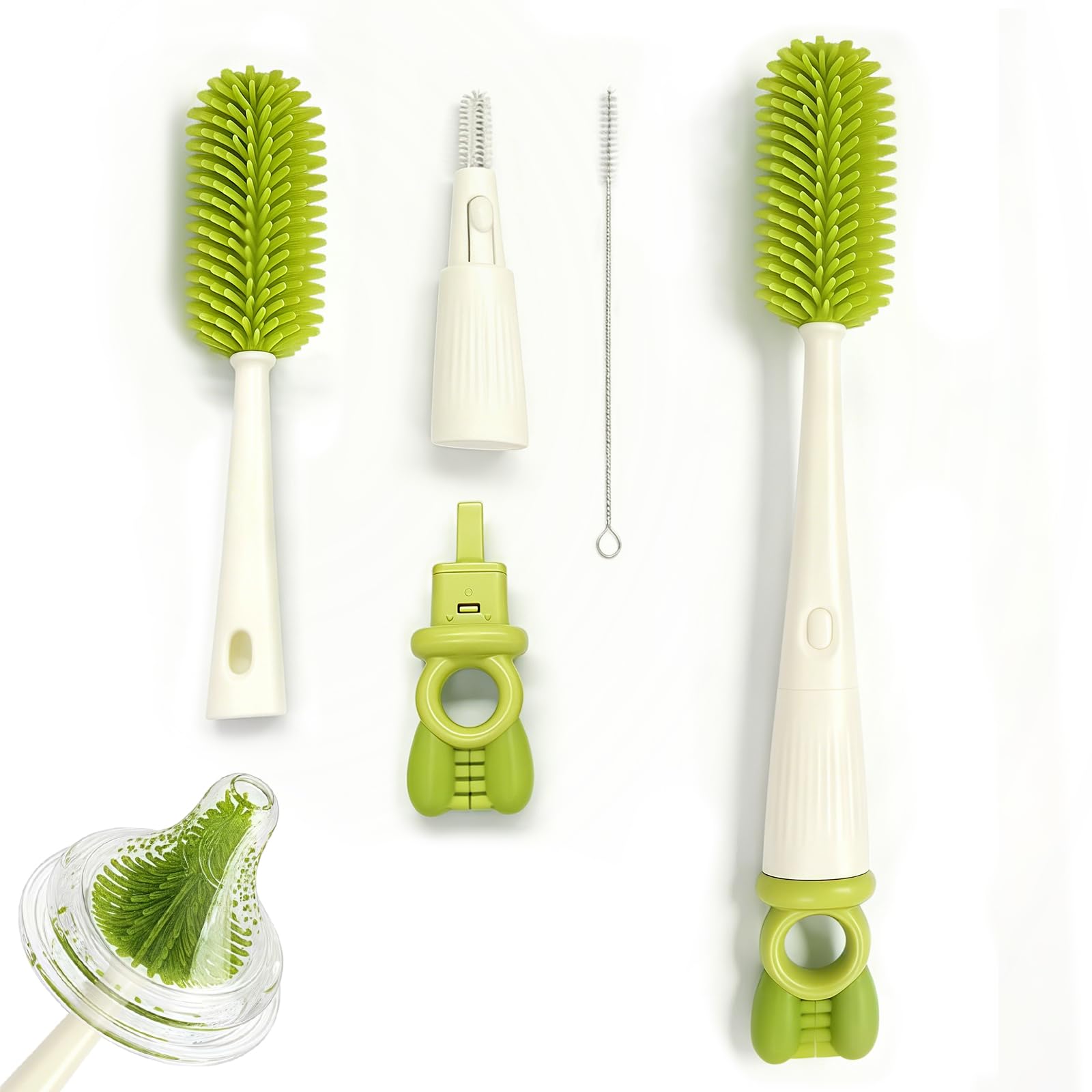 Bottle Cleaning Brush Set, 5-In-1 Multifunctional Silicone Water Bottle Cleaner Brushes with Straw Cleaner & U-Shaped Gap Brush, Water Bottle Brushes for Baby Bottles Cups Tumblers