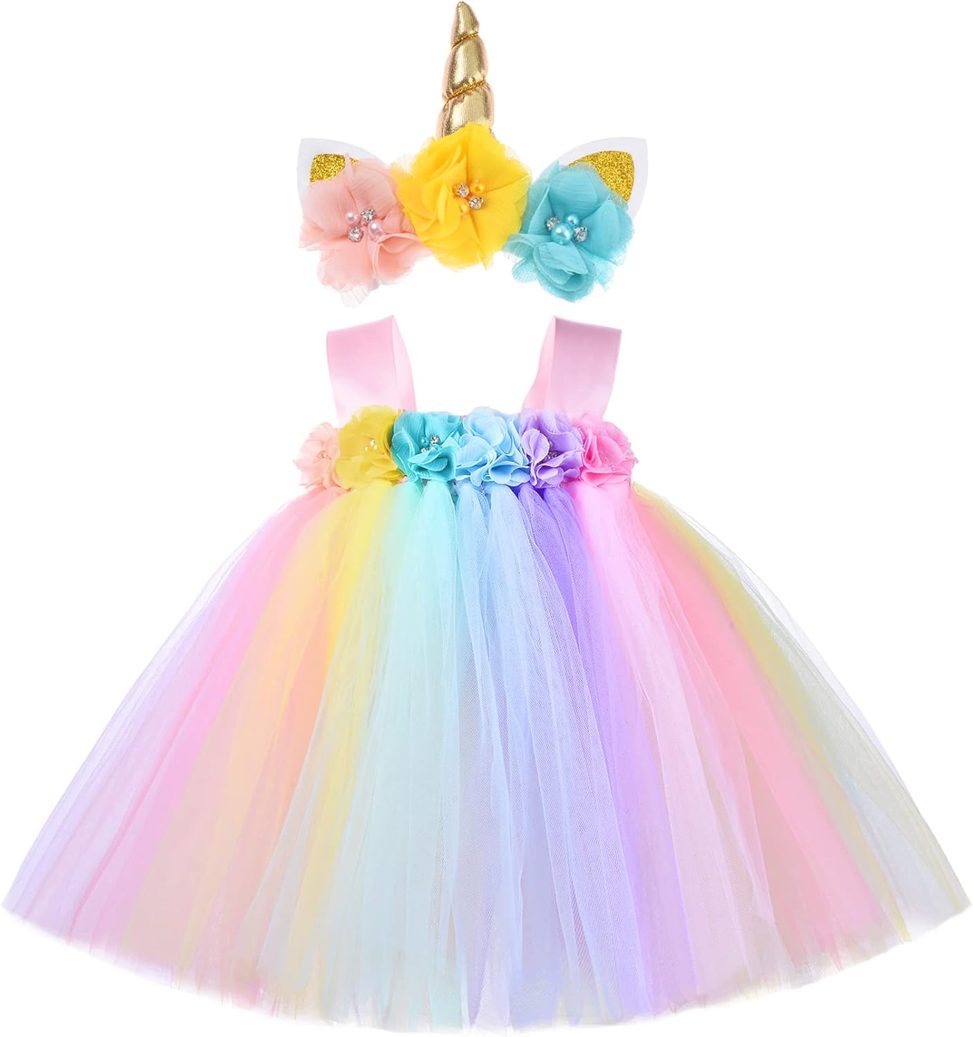 Baby Girl CostumeToddler Girls Tulle Dress Pink Tutu Skirt Princess Birthday Sundress with Headband