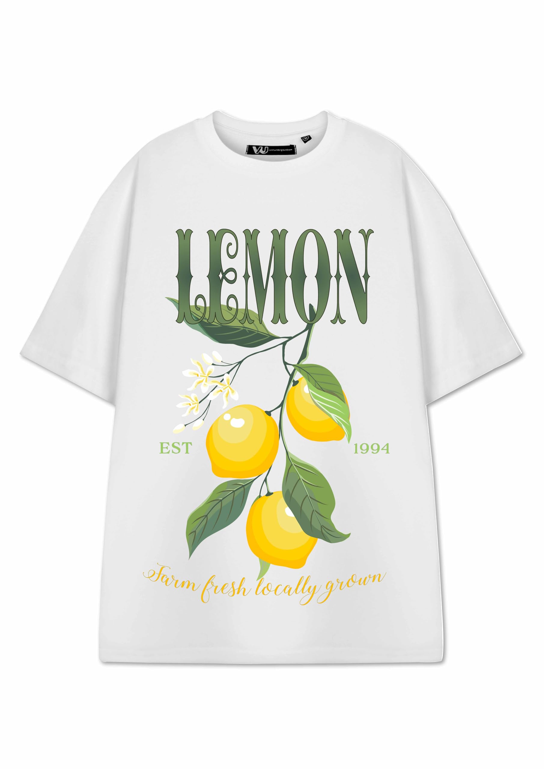 Show Me The Merch Women's Lemon White Short-Sleeved T-Shirt | Graphic Tee With Design | Trendy Fruit Print Top | Summer Fashion Apparel For