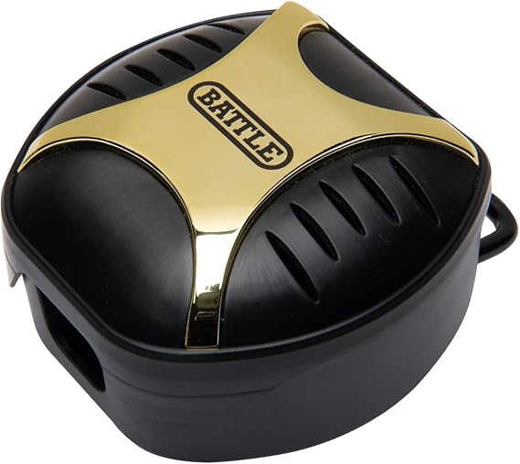 Battle Sports Science Premium Mouthguard Case, Black/Gold, NS | Keeps your guard clean when not in use, Ventilated design stays fresh, Durable snap-lock lid, Compact and easy to carry