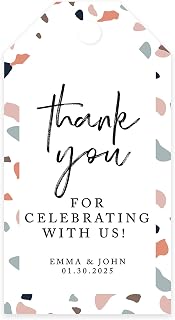 Andaz Press 100-Pack Personalized Thank You Tags with Bakers Twine Terrazzo Custom Cardstock Gift Tags for Wedding Party Favors 2 x 3.75-Inches