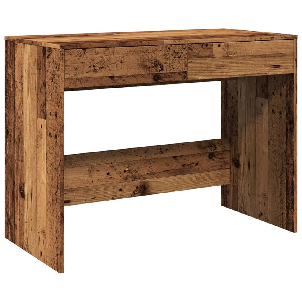 Escritorio con aspecto de madera envejecida, 101 x 50 x 76,5 cm, material de madera con 2 cajones, mesa de oficina con amplio tablero para pantalla de ordenador y teclado, mesa de trabajo