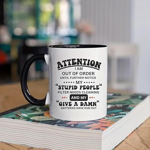 Miniatura 3 de MissDaisy - Taza de café arcasmo de 11 oz -Attention I Am Out Of Order Until Further Aviso - Divertido broma sarcástica compañero de trabajo trabajo