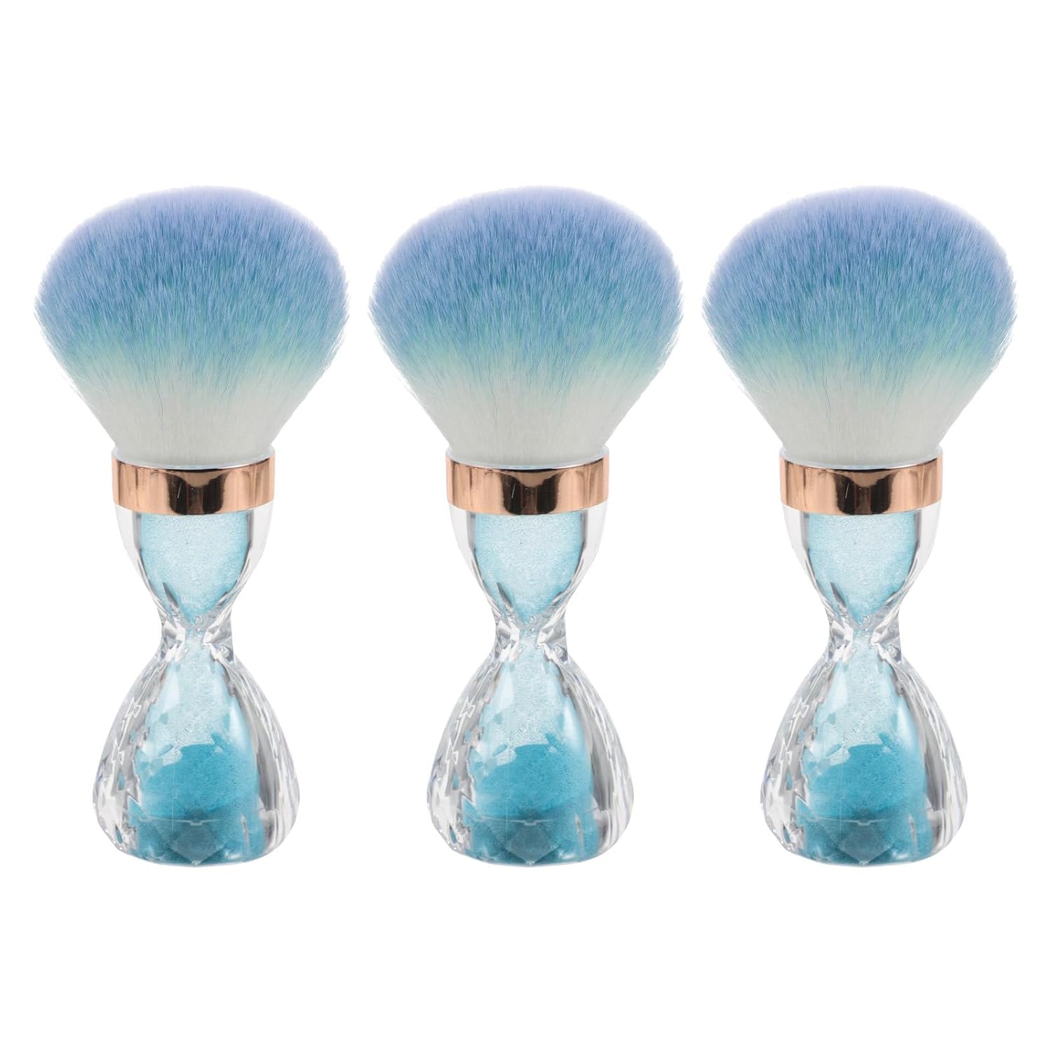 3PCS Sand Clock Nail Dust Brush - Large Head Soft Bristle Makeup Brushes for Cosmetics - Blue Essential Nail Powder Remover for Manicure Fingernails Clean