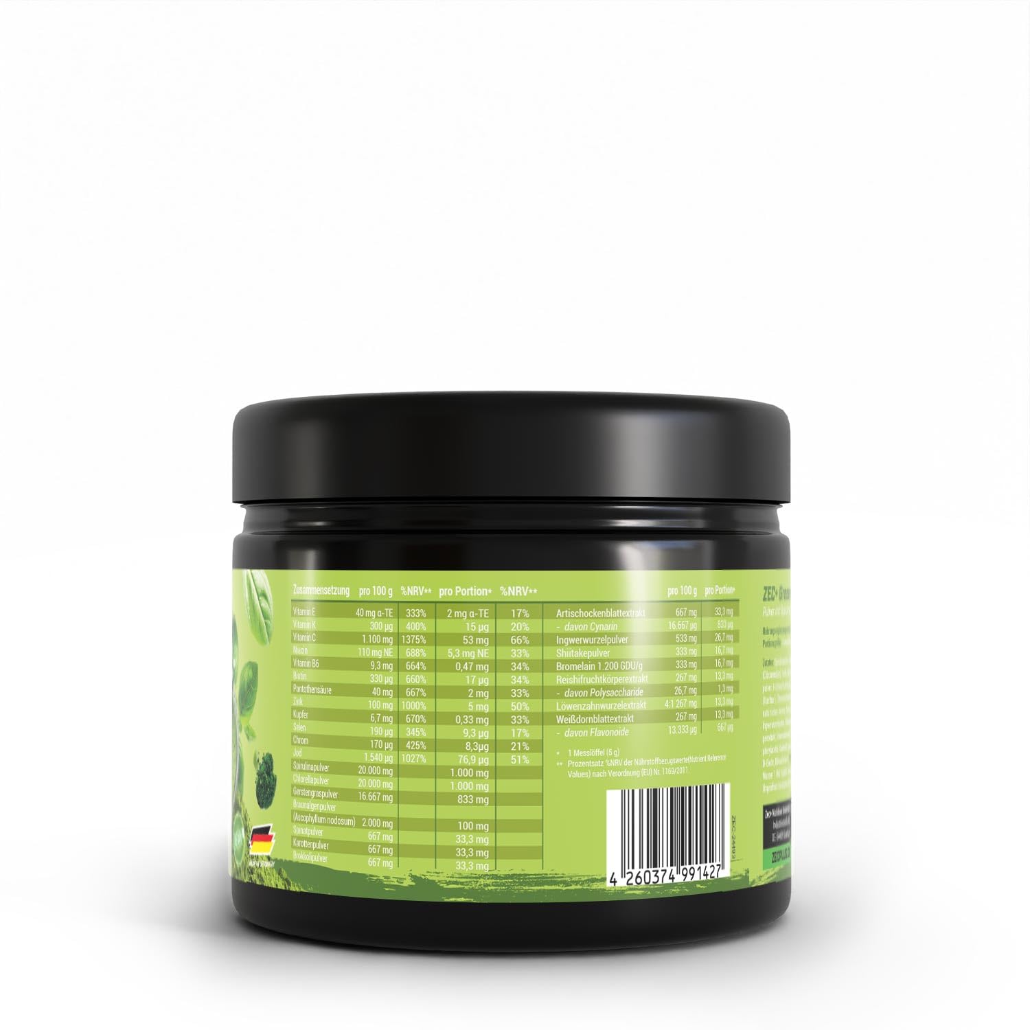 ZEC+ GREENS Superfood Drink – Mikronährstoffe Pulver 150g – mit Gerstengras, Spirulina & Chlorella, reich an Vitaminen & Mineralstoffen, 100% vegan, Made in Germany