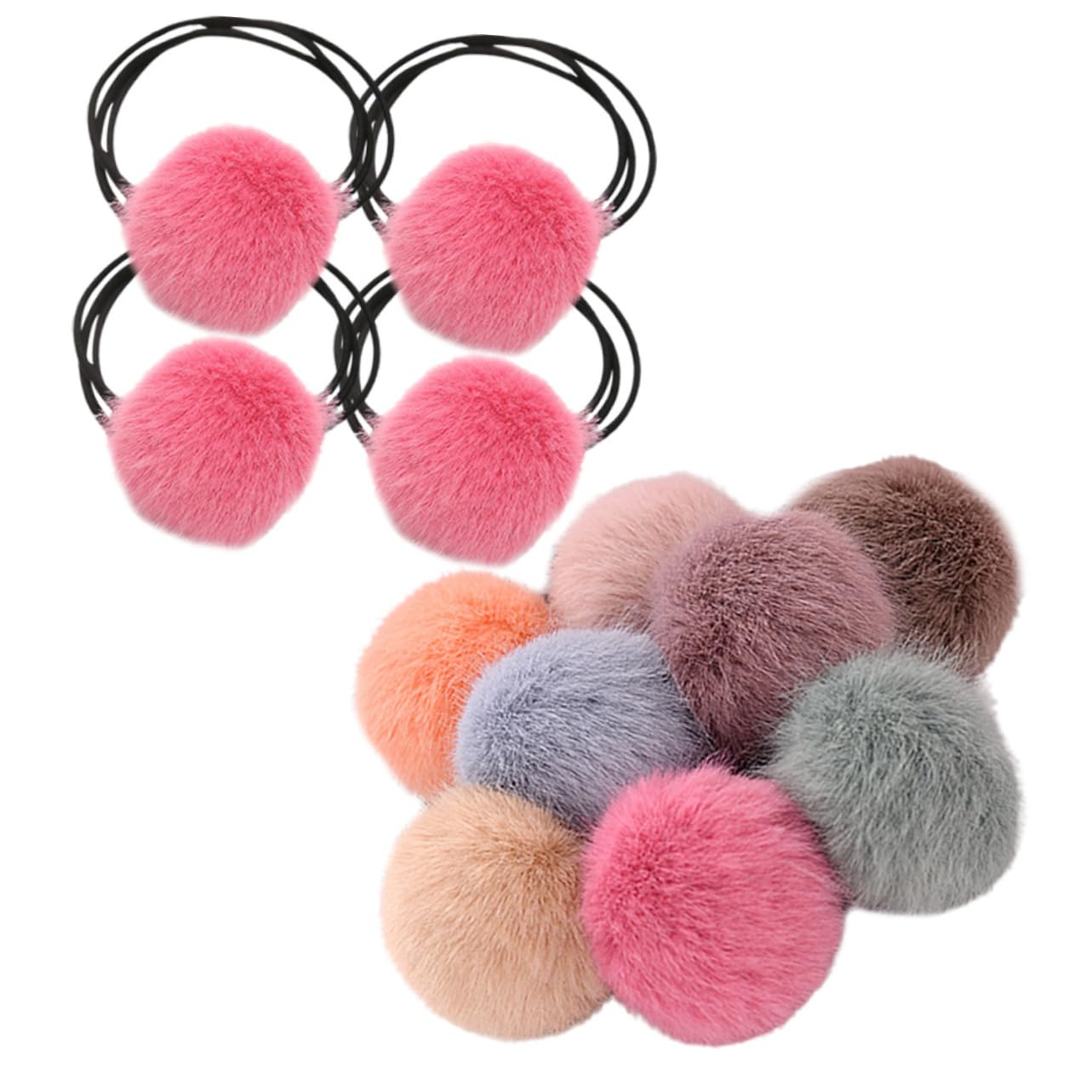 Beavorty 60piezas Scrunchies De Pelo De Pompón De Peluche Bandas De Cabello Elásticas Para Niñas y Mujeres Accesorios Coloridos Para Coletas