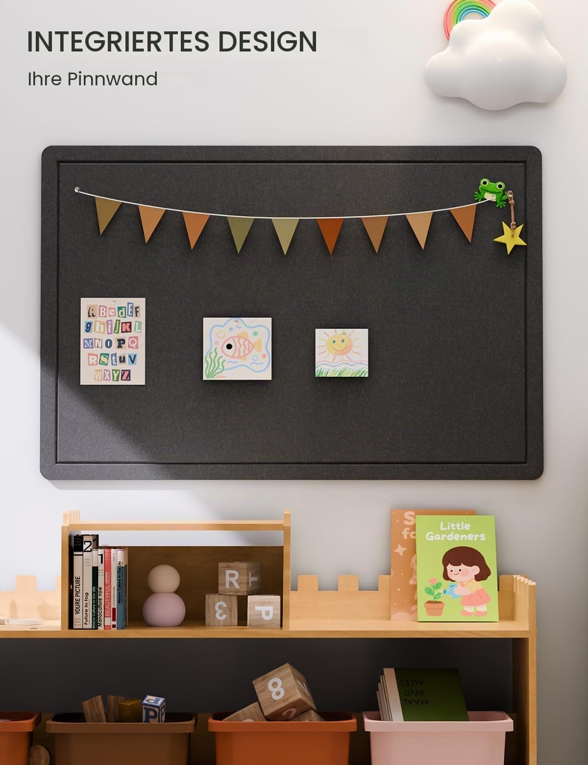 Fluxynara Filz Pinnwand 90 x 60 cm, Korktafel-Alternative mit 12 abnehmbaren Klebepads, faltbares Filz-Memoboard, Visionboard & Fotowand für Büro, Homeoffice, Kinderzimmer & Flur — Schwarz