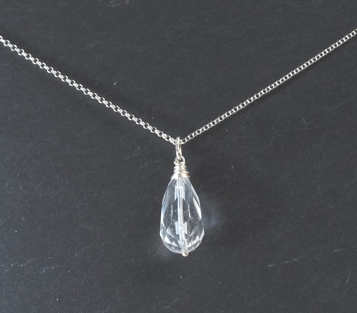 Große Bergkristall Tropfen Kette 925 Silber, Halskette facettiert Sterlingsilber (n975)